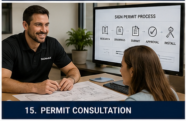 Sign permit consultant walking a client through the permit process on screen